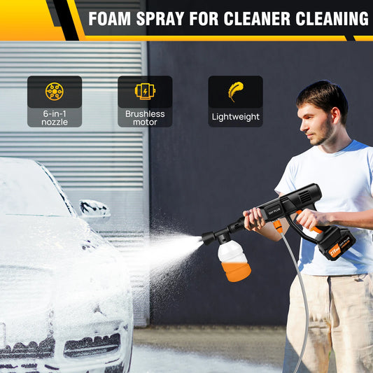 Cordless Pressure Washer, Portable Power Washer with 4.0Ah Battery 6-in-1 Nozzle, Handheld Brushless High-Pressure Car Washer